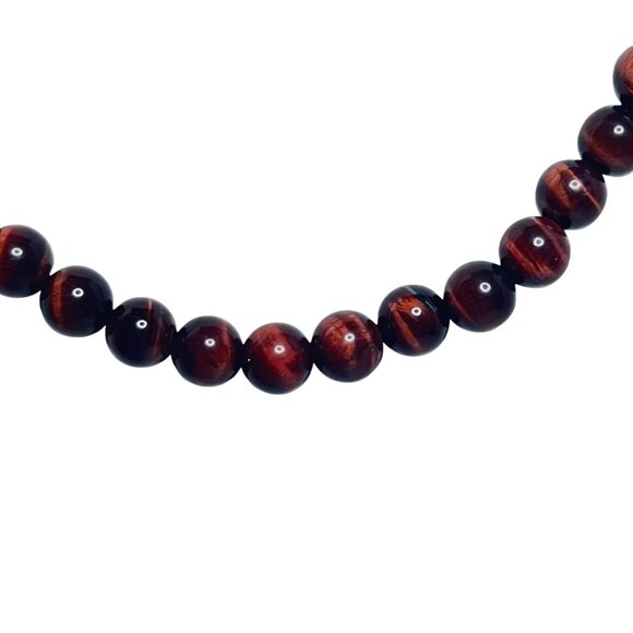 Sterling Silver & Brown Cats Eye Beaded Necklace 17" W/ Matching Bracelet (5921) - Picture 4 of 10